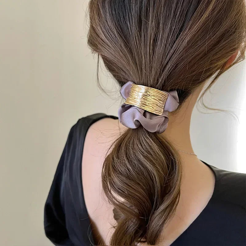 Korean Metal Satin Large Intestine Ring Women Rubber Bands Hair Ties