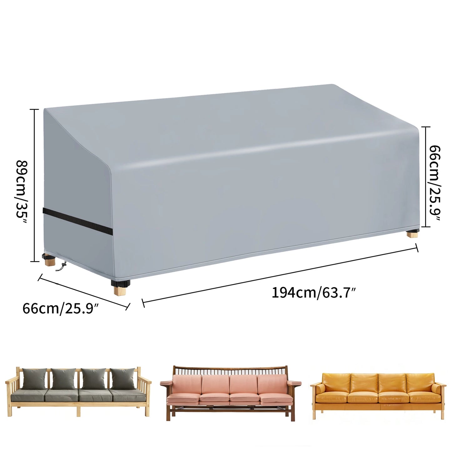 Stacked Chair Cover Waterproof Patio Bench Cover Outdoor Garden Furniture Protector Sofa Seat Rain Snow Dust Proof Covers Black Peaceful Pleasures Health and Wellness 194x66x66x89cm 1