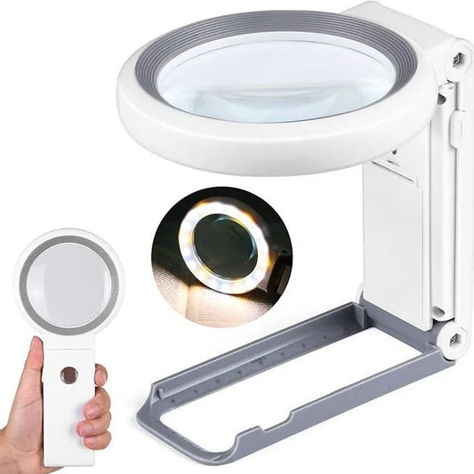 Desktop Handheld Magnifier Dual-Purpose Magnifying Glass 30X 10X 18Led Cold and Warm Light Peaceful Pleasures Health and Wellness