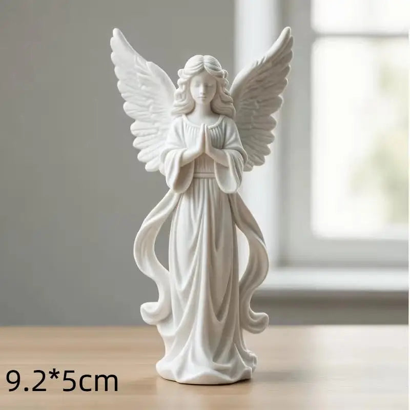 3D Printed Praying Angel Statue | White Gold Guardian Figurine