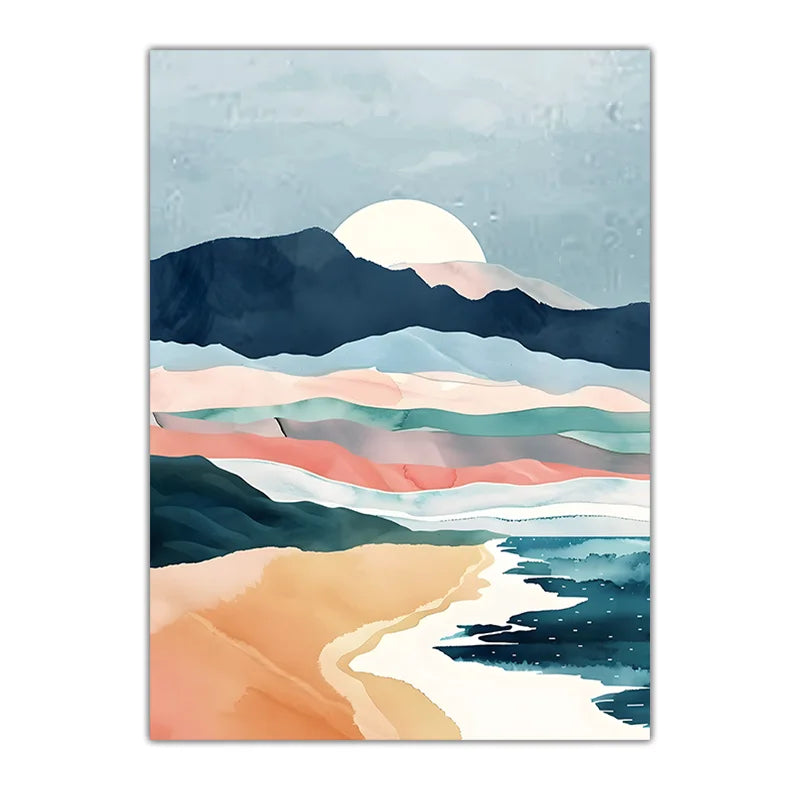 Coastal Mountain Sunset Canvas Wall Art | Modern Landscape Print Canvas Wall Art Peaceful Pleasures Health and Wellness 05 50x70cm NoFrame China Mainland