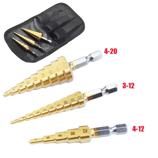 HSS Titanium Step Drill Bit Set 3–20mm | 3-Piece Cone Bit Kit Peaceful Pleasures Health and Wellness