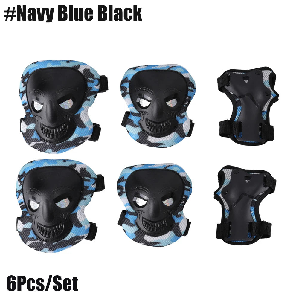 6Pcs/Set Skateboard Elbow & Knee Pads with Wrist Guards,Skate Pads for Youth Adult 6 in 1 Protective Gear Set for Skating Sports Peaceful Pleasures Health and Wellness Nary Blue Black-6pcs M