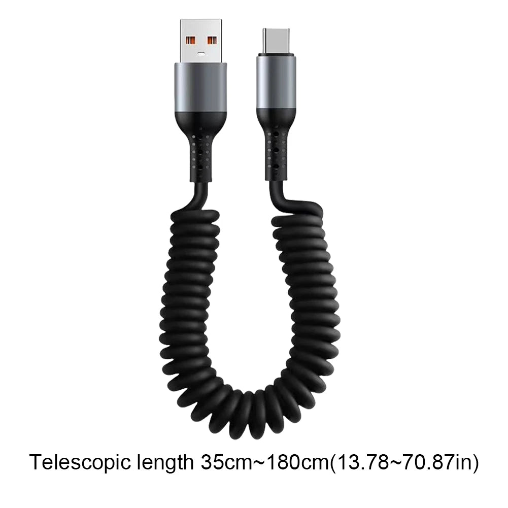 100W USB-C Coiled Fast Charging Cable – Retractable 6A Spring Peaceful Pleasures Health and Wellness USB to Type C 1m