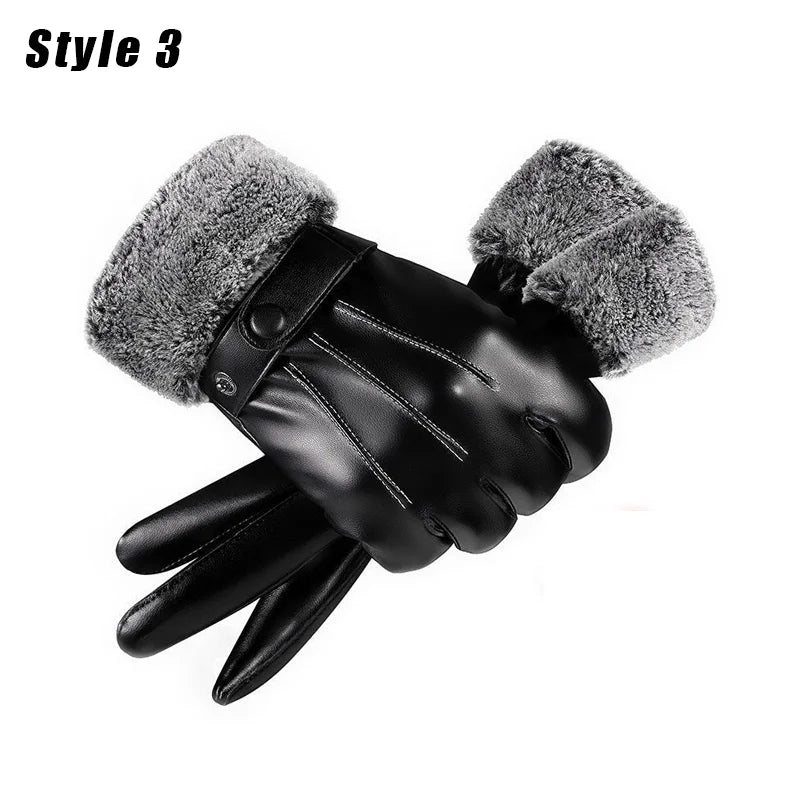 One Pair Winter Gloves - Thick,Waterproof Warm & Waterproof Faux Leather with Soft Velvet Lining for Outdoor Motorcycle Riding Peaceful Pleasures Health and Wellness 03