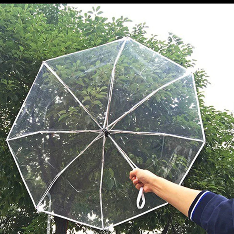 Foldable Transparent Umbrella – Auto Open, Wind-Resistant 3-Fold