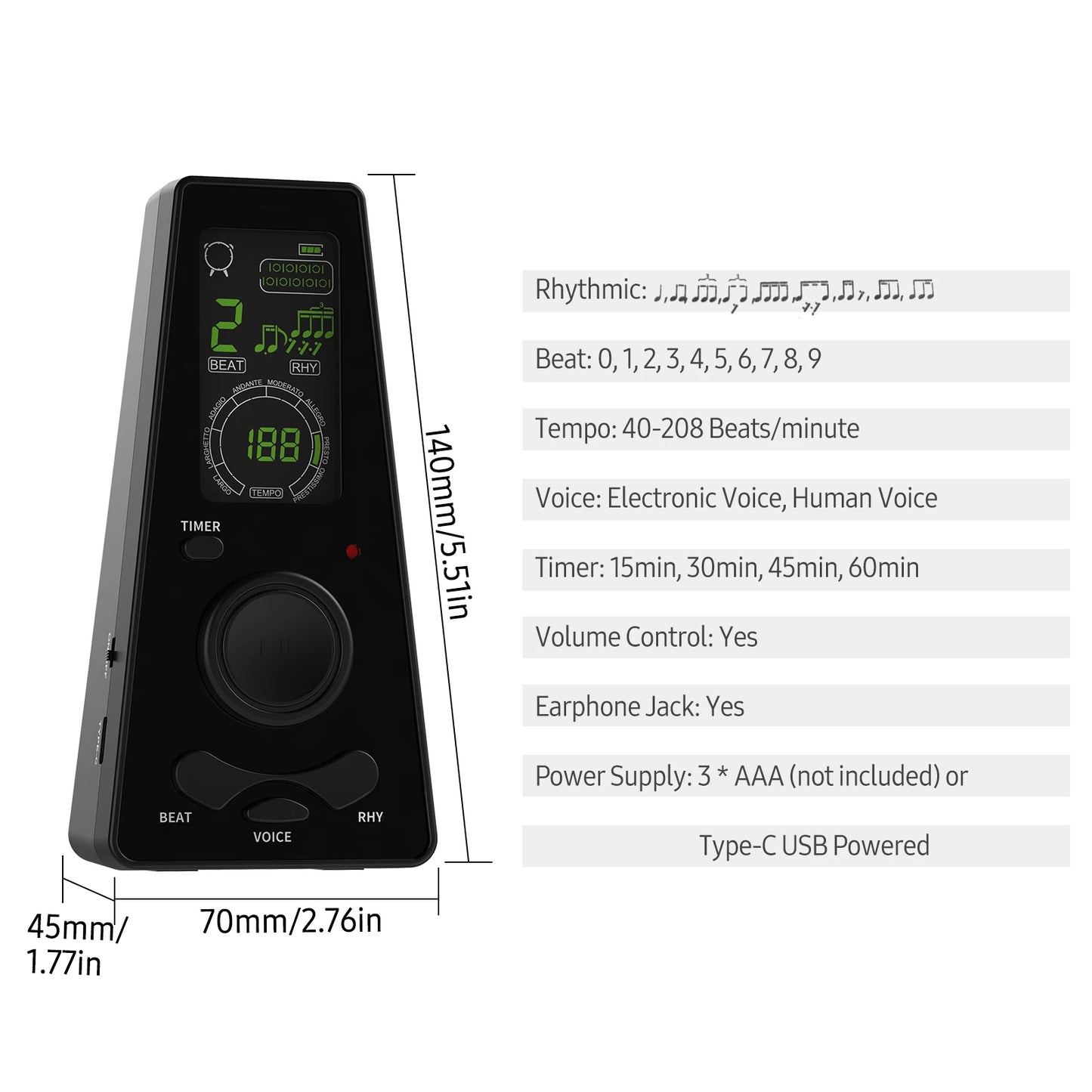 Universal Electronic Metronome Digital Timer Volume Beat Speed