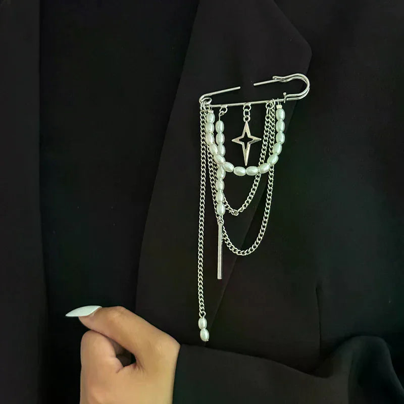 Retro Pearl Chain Tassel Pendant Pin & Foot Chain Jewelry Fashion Jewelry Pin Peaceful Pleasures Health and Wellness