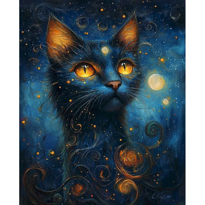 Black Cat Paint by Numbers Kit | DIY Canvas Wall Art 60x75cm