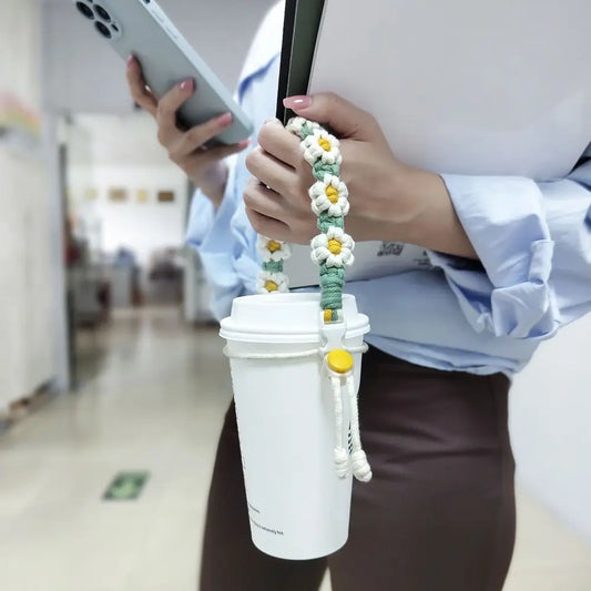 Flower Cup Carrying Strap – Handmade Rope Handle for Bottles Cup Carrying Strap Peaceful Pleasures Health and Wellness