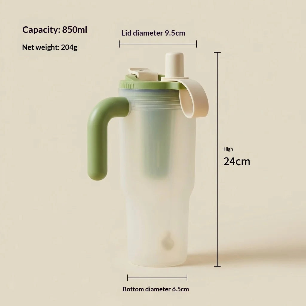 Portable Sport Drinking Bottle Transparent Plastic Water Cup with Straw&Strainer Travel Large Capacity Heat-resistant Tumbler Peaceful Pleasures Health and Wellness 850ml mint green
