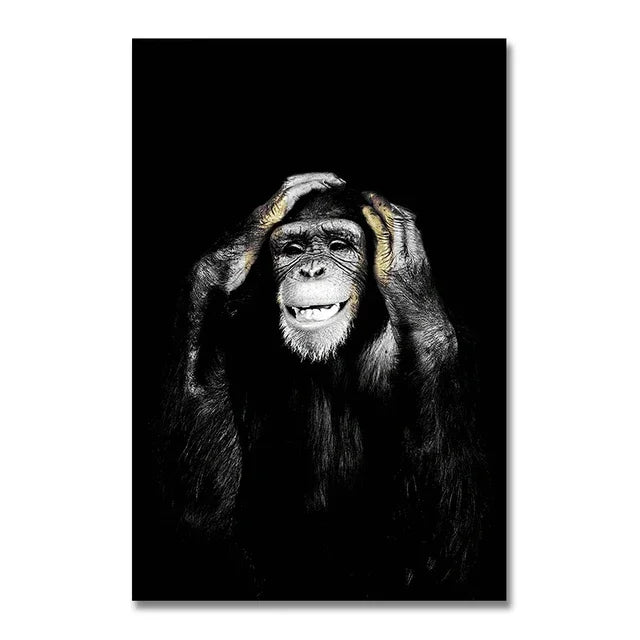 Animal Poster Large Size Posters Canvas Painting Wall Art Dark 3 Funny Monkey Posters and Prints for Living Room Home Decoration Peaceful Pleasures Health and Wellness A12 40x60cm Unframed