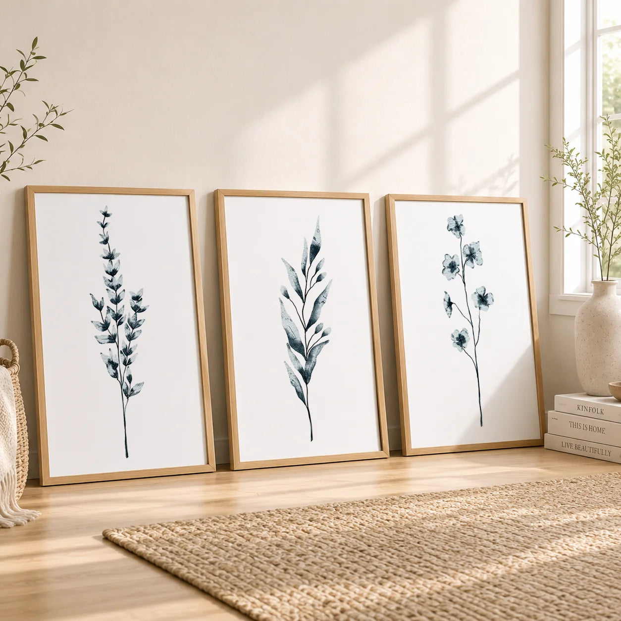 Nordic Botanical Green Leaf Canvas Print | Minimalist Wall Art Botanical Canvas Print Peaceful Pleasures Health and Wellness