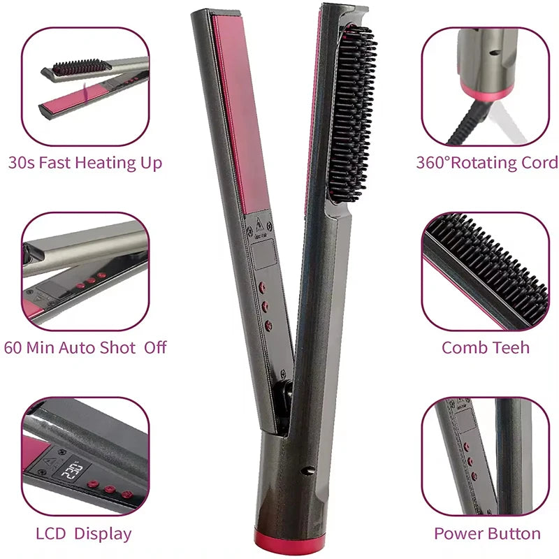 Wholesale Multifunctional Straightener Coil and Dual Use Negative Ion Electric Splint Straight Hair Comb Hair Straightener Brush Peaceful Pleasures Health and Wellness