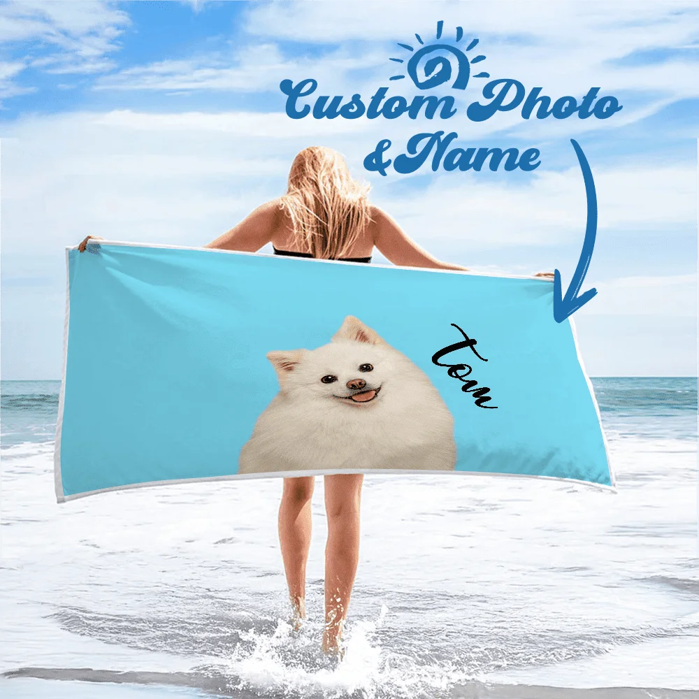 Custom Photo Beach Towel Personalized Name Pet Print Soft Quick Dry Pool Towel Gift For Couple Family Mom Dad Friend Valentine Peaceful Pleasures Health and Wellness
