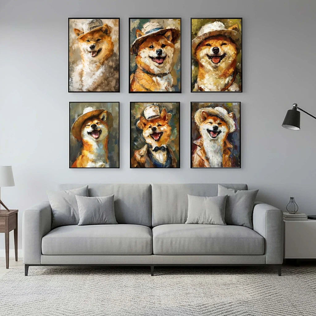 Smiling Shiba Inu Dog Canvas Wall Art | Nordic Vintage Poster Canvas Wall Art Peaceful Pleasures Health and Wellness