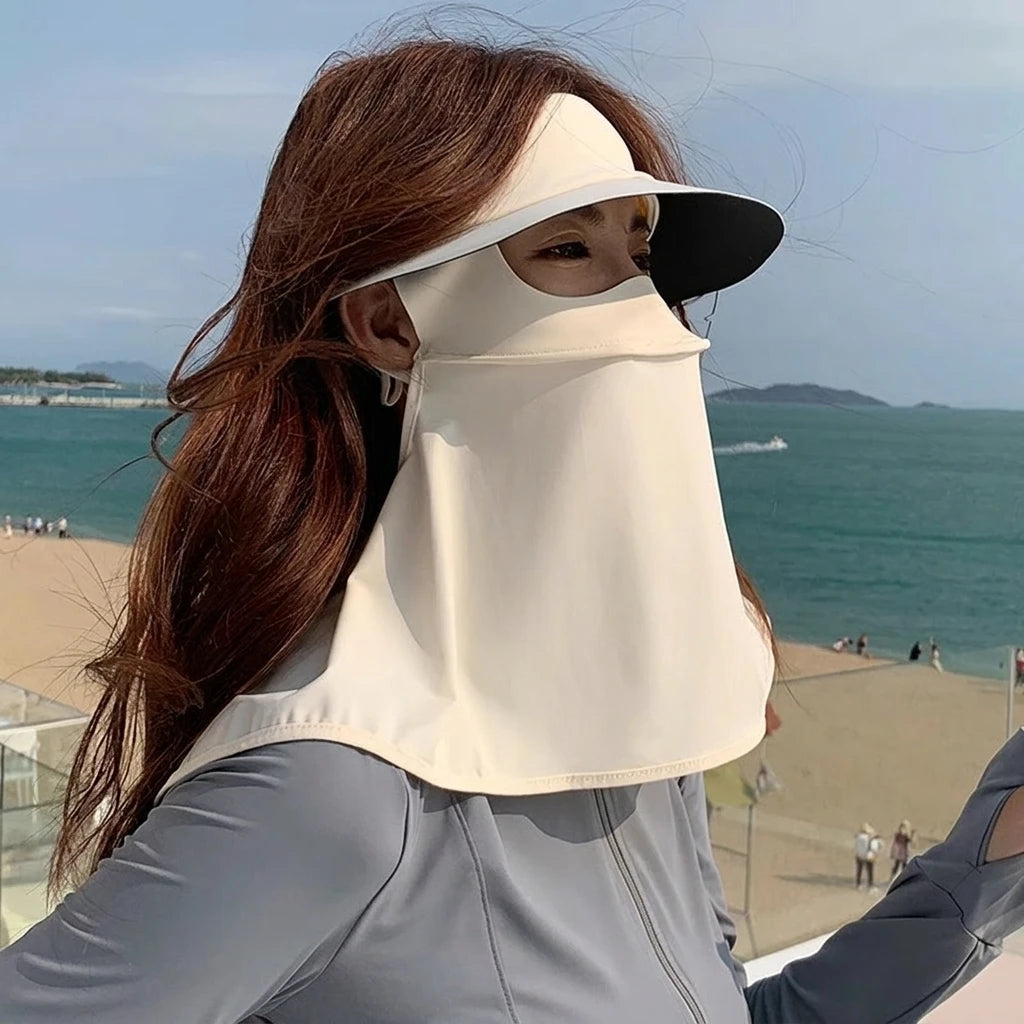 Full Face Sun-Protection Mask With Black Glue Brim Ice Silk Fabric UPF50+ For Outdoor Activities Peaceful Pleasures Health and Wellness