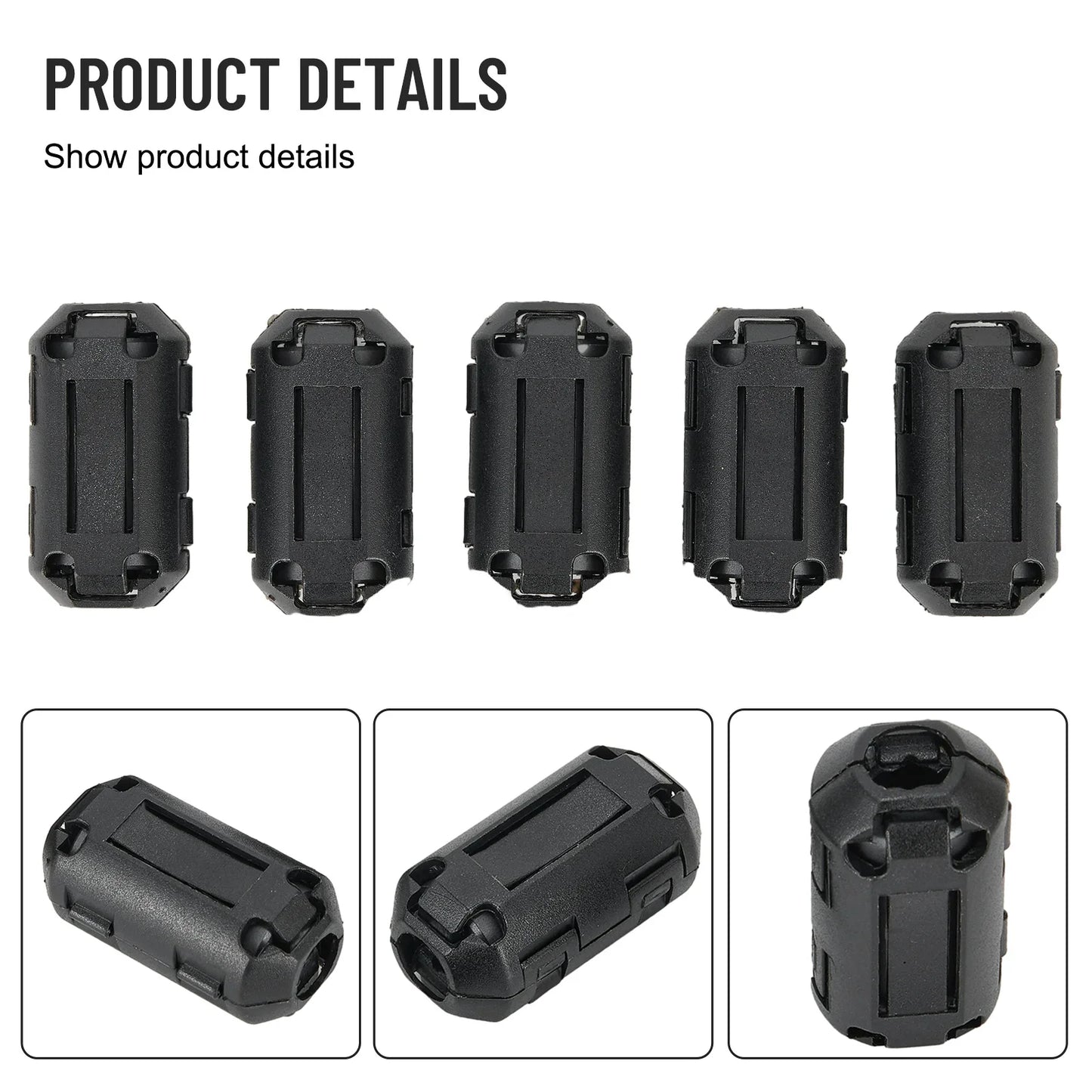 5-Pack Clip-On Ferrite Bead EMI RFI Noise Filter | 5 Sizes