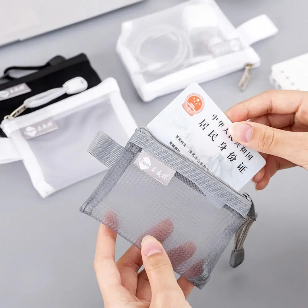 Mini Portable Lipstick Credit Card ID Card Data Line Key Storage Bag Coin Purse Mesh Card Bag Sundries Organizer Peaceful Pleasures Health and Wellness