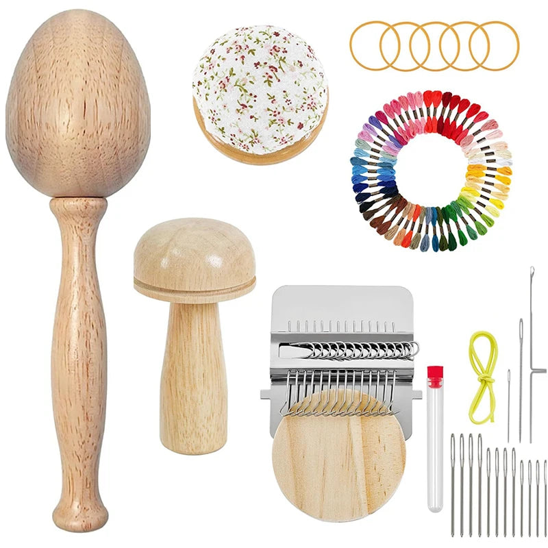 Ultimate Weaving & Darning Kit – Mini Loom, 14 Hooks, 50 Threads