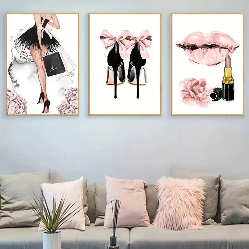 3-Piece Fashion Girl Canvas Wall Art Set | Frameless Living Room Canvas Wall Art Set Peaceful Pleasures Health and Wellness