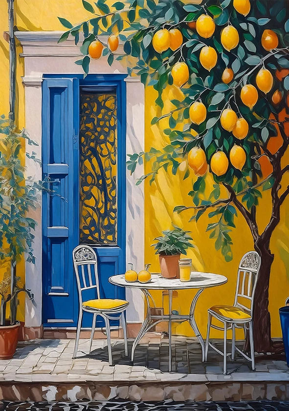 Retro Lemon Olive Tree Canvas Wall Art | Summer Home Decor