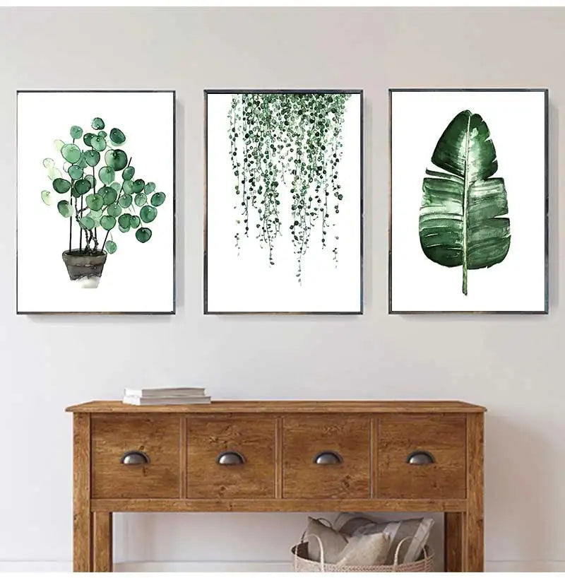 Nordic Tropical Plants Canvas Wall Art | Green Leaves Poster