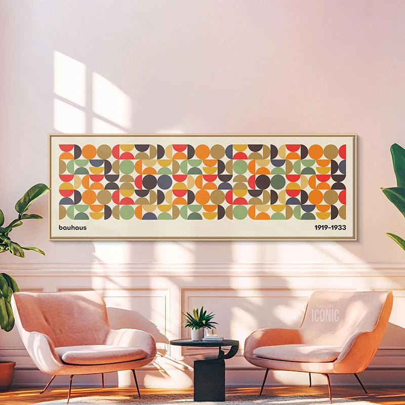 Mid Century Modern Bauhaus Canvas Print | Colorful Semicircles Art Canvas Wall Art Peaceful Pleasures Health and Wellness