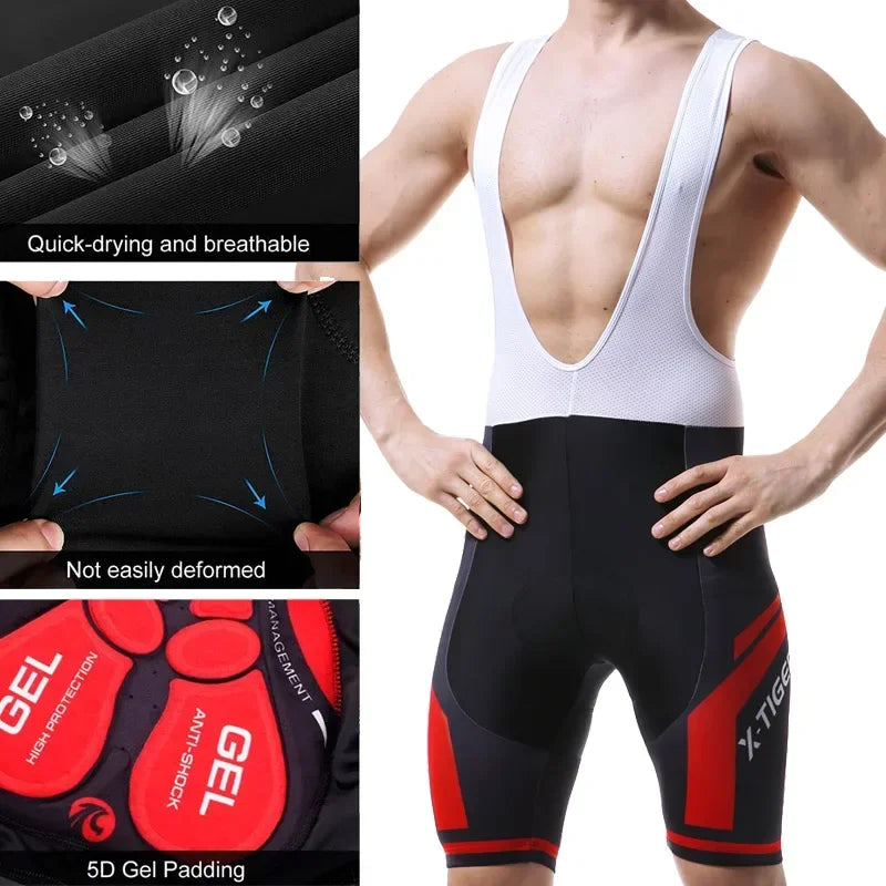 X-TIGER Men's Cycling Bib Shorts – 5D Gel Pad & Lycra