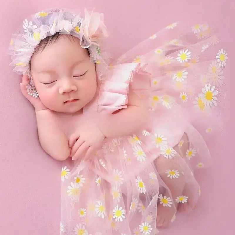 Baby Girl Mesh Romper Dress & Hairband Set – Newborn Photo