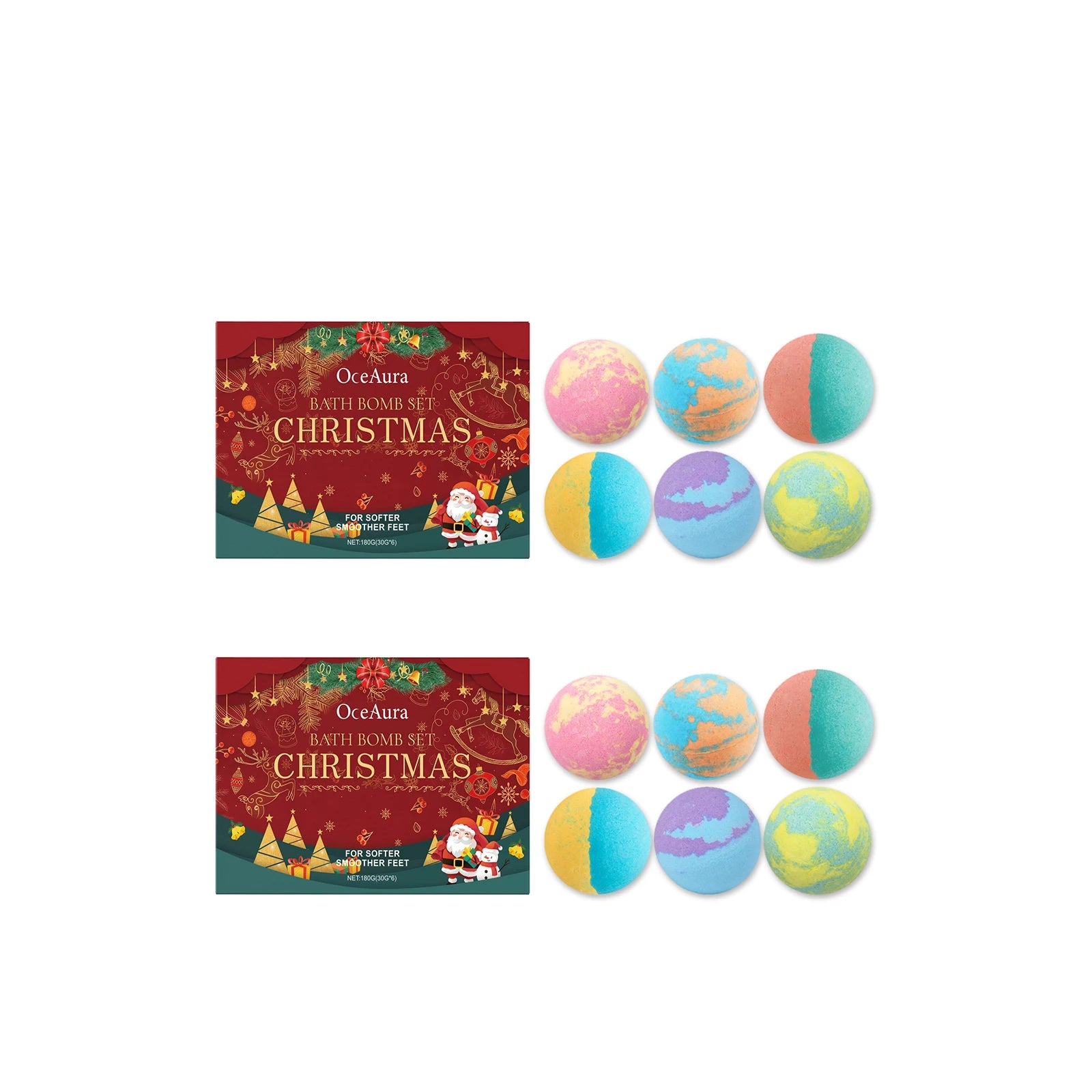 Christmas Bubble Bath Ball Gift Box Relaxing Moisturizing Dry Skin Fatigue Relief Smoothing Colorful Salt Ball Bubble Bombs Set Peaceful Pleasures Health and Wellness 360g boxed