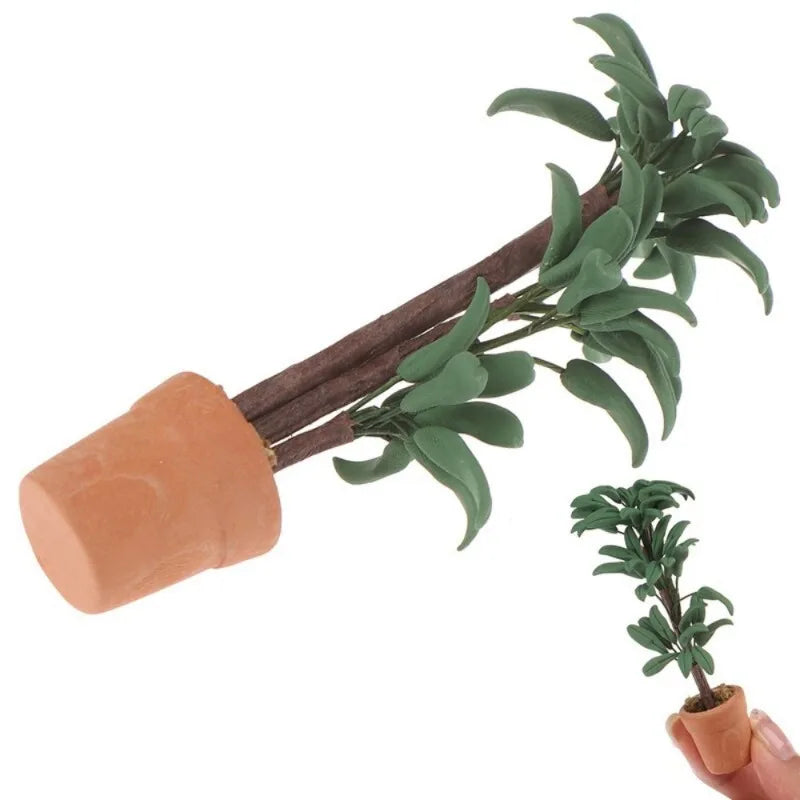 1:12 Dollhouse Miniature Potted Plant | Green Leaf Garden Decor