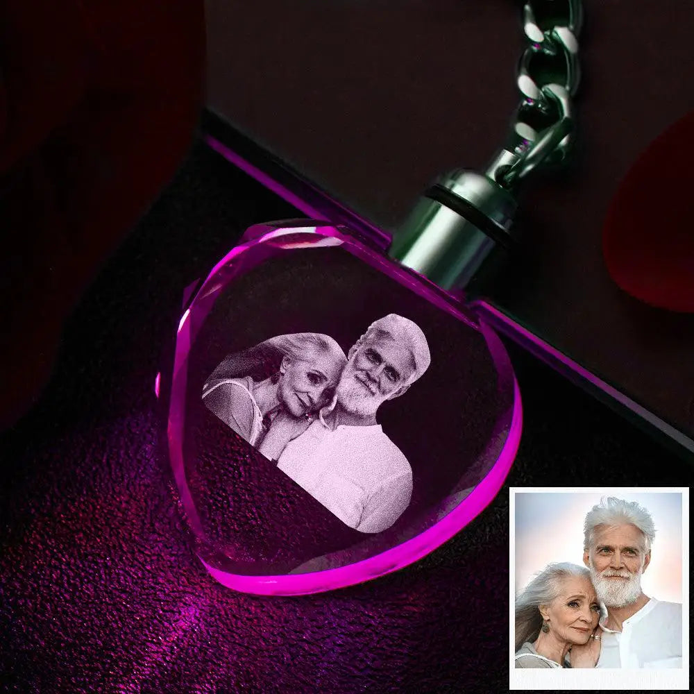 Custom Photo Crystal Keychain LED Light | Laser Engraved Gift