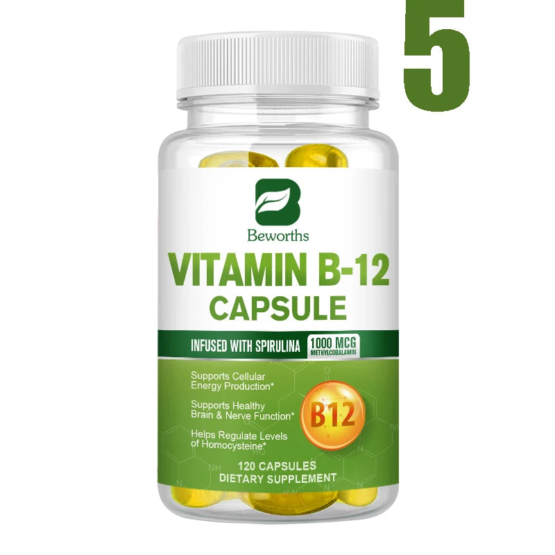 Organic Vitamin B12 Capsules 1000mcg – Energy, Brain & Nerve Support Peaceful Pleasures Health and Wellness 5Bottles United States