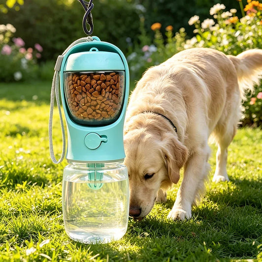 Portable Dog & Cat Water Bottle with Food Storage | Travel Pet Bowl Travel Pet Feeder Bottle Peaceful Pleasures Health and Wellness
