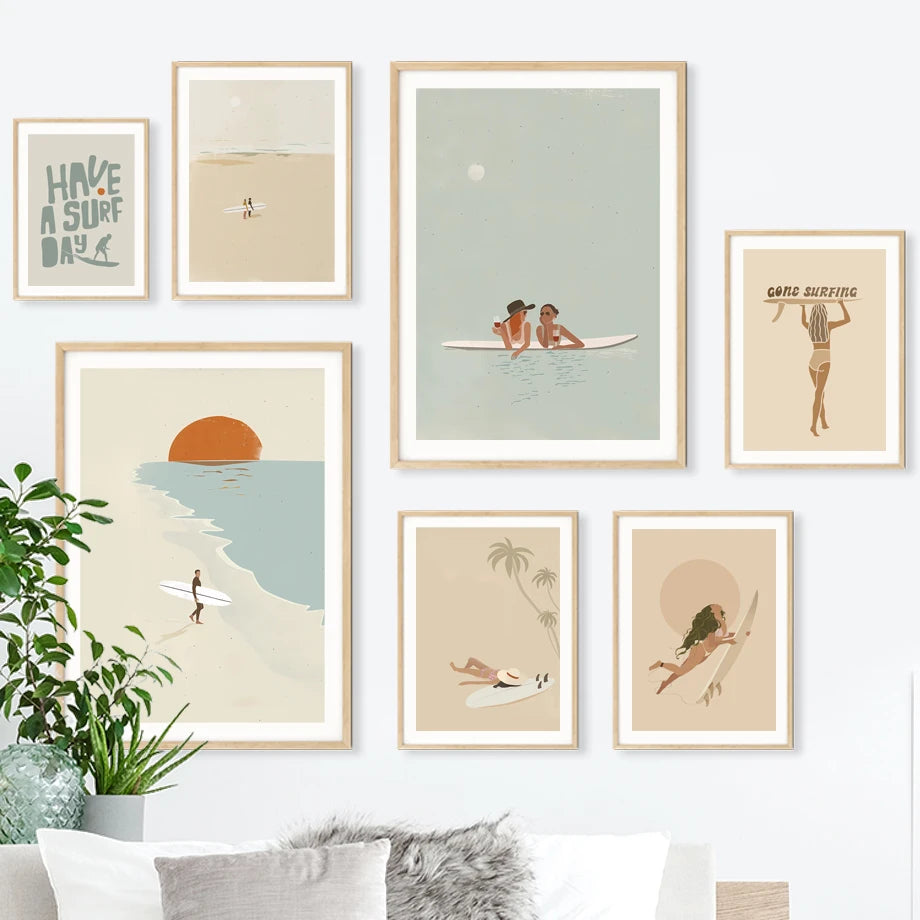 Nordic Summer Beach Canvas Wall Art | Sea, Whale & Sun Print