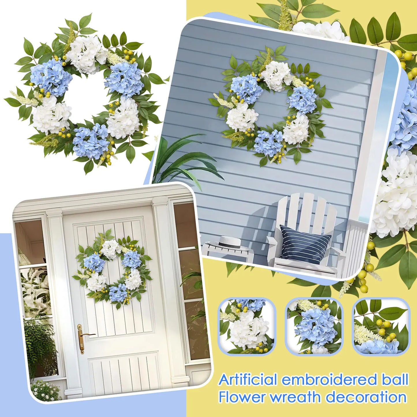 Artificial Hydrangea Wreath | Faux Floral Front Door Decor
