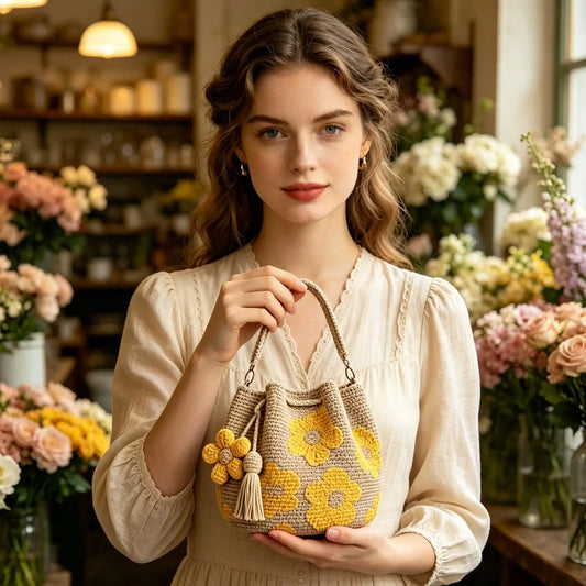Flower Tote Bag Fashion Lightweight Handmade Floral Handbag Crochet Flower Tote Bag For Women Female Beach Sea Summer Vacation Peaceful Pleasures Health and Wellness China Mainland
