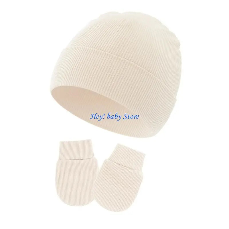 Newborn Baby Bonnet Hat & Anti-Scratch Mittens Set | Cotton