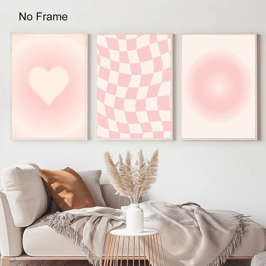 3-Piece Pink Love Gradient Plaid Canvas Wall Art Print Set Canvas Wall Art Set Peaceful Pleasures Health and Wellness G4624-3pcs 21x30cm Wood Framed