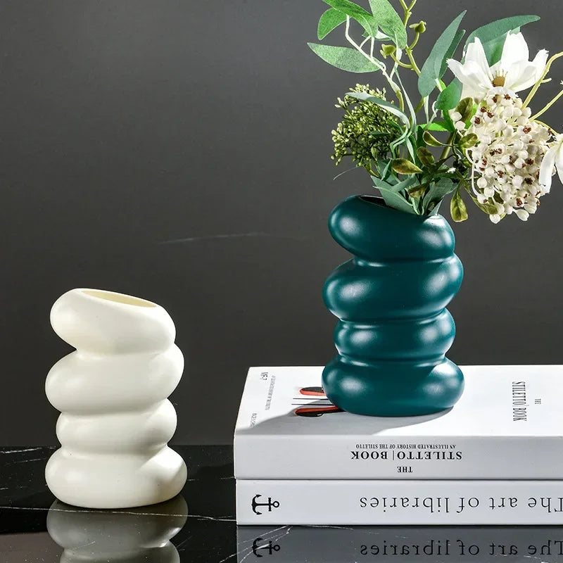 1PC Plastic Spiral White Vase Nordic Creative Flower Arrangement Container For Kitchen Living Bedroom Home Decoration Ornament Peaceful Pleasures Health and Wellness