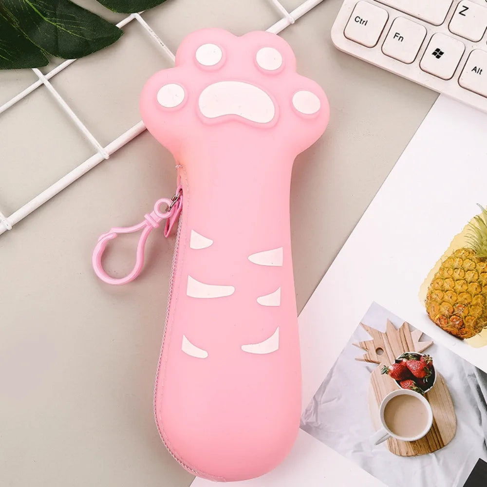 Cartoon Cute Cat Claw Silicone Pencil Case High Appearance Large Capacity Pencil Stationery Boxes Zipper Stationery Pencil Bags Peaceful Pleasures Health and Wellness Pink