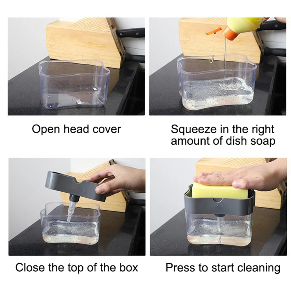 Kitchen Style Automatic Liquid Dispenser Dishwashing Brush Pot Tool Soap Dispenser with Press Cleaning Pot Brush Peaceful Pleasures Health and Wellness