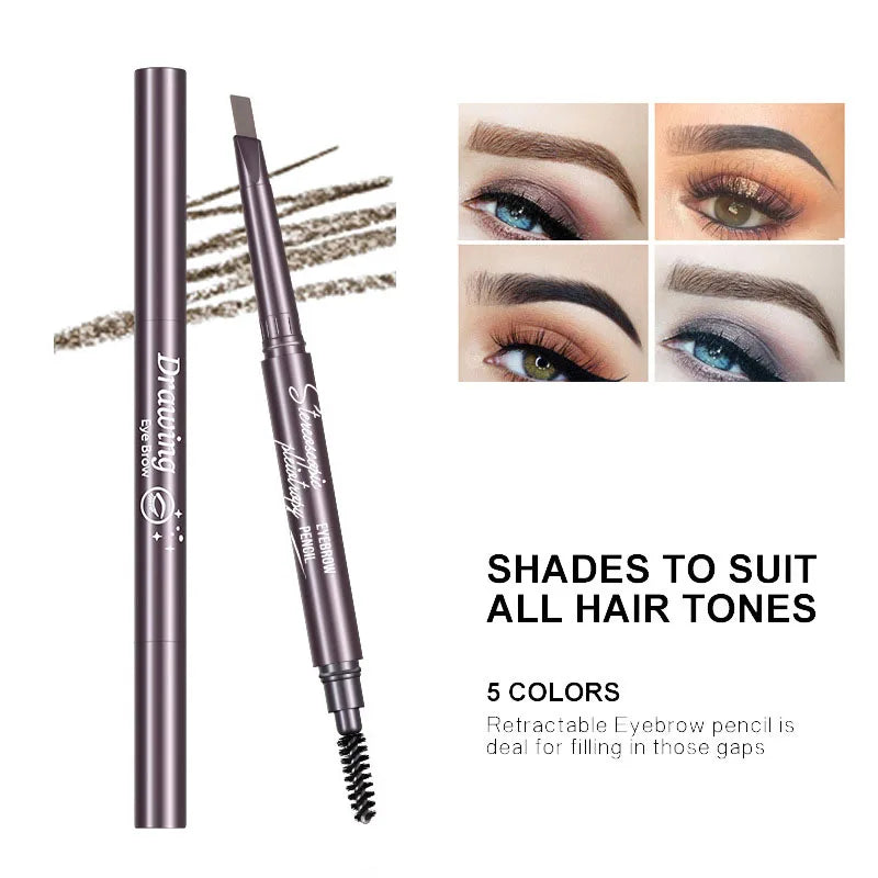 Natural Brown Waterproof Eyebrow Pencil Ultra-fine Triangle Precise Brows Cream With Brush Lasting No Blooming Rotatable Makeup Peaceful Pleasures Health and Wellness