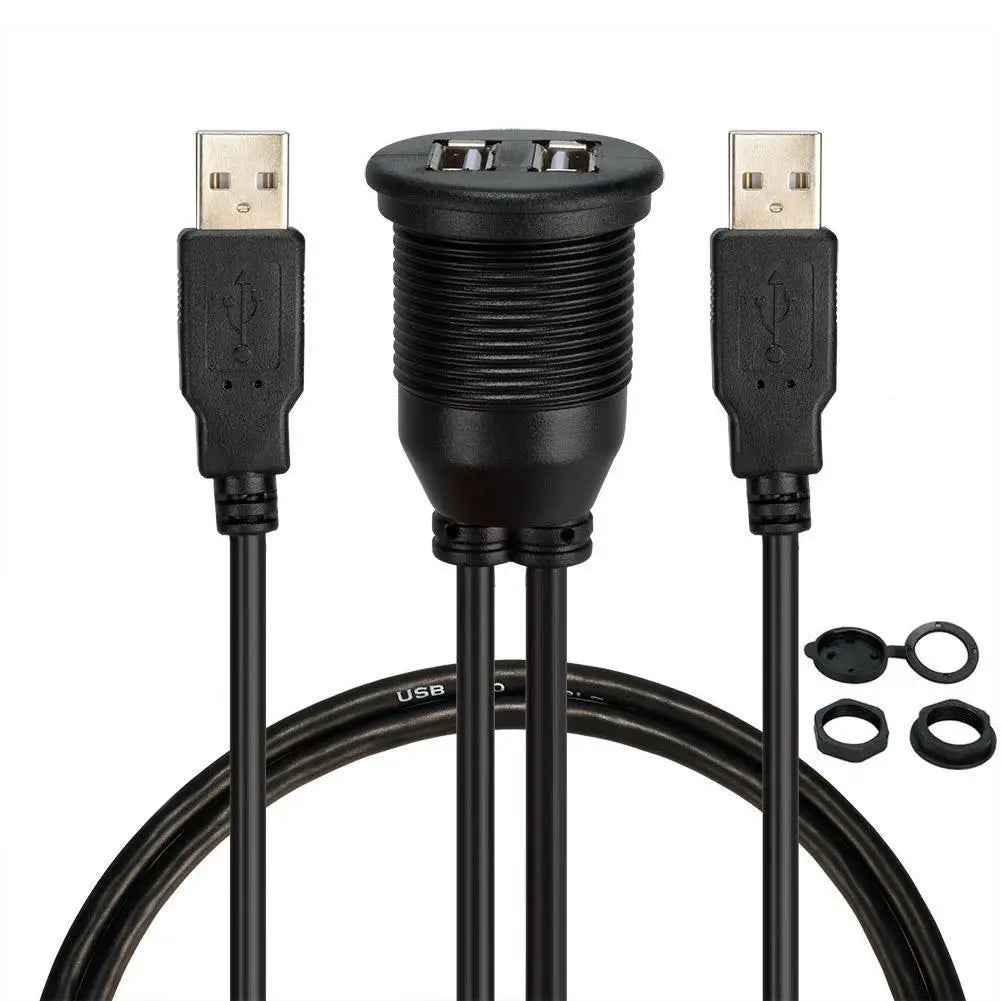 Dual port USB Socket Cabe USB3.0 Auto Car Flush Mount Extension Cord Dashboard Panel Square USB cable for Motorcycle 1m Peaceful Pleasures Health and Wellness
