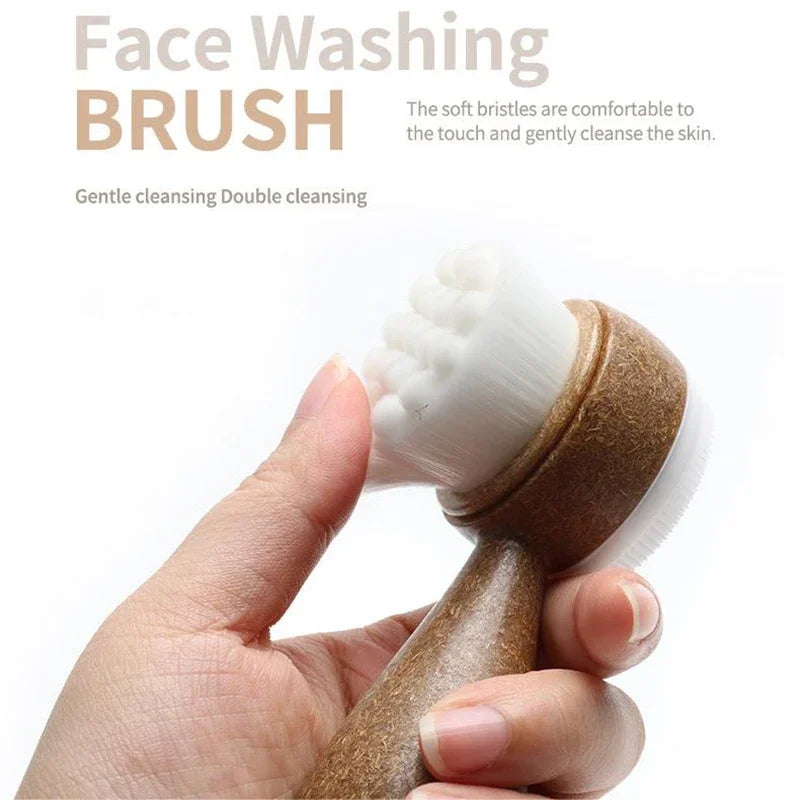 Double-Sided Exfoliating Facial Brush | Coconut Handle Facial Cleansing Brush Peaceful Pleasures Health and Wellness