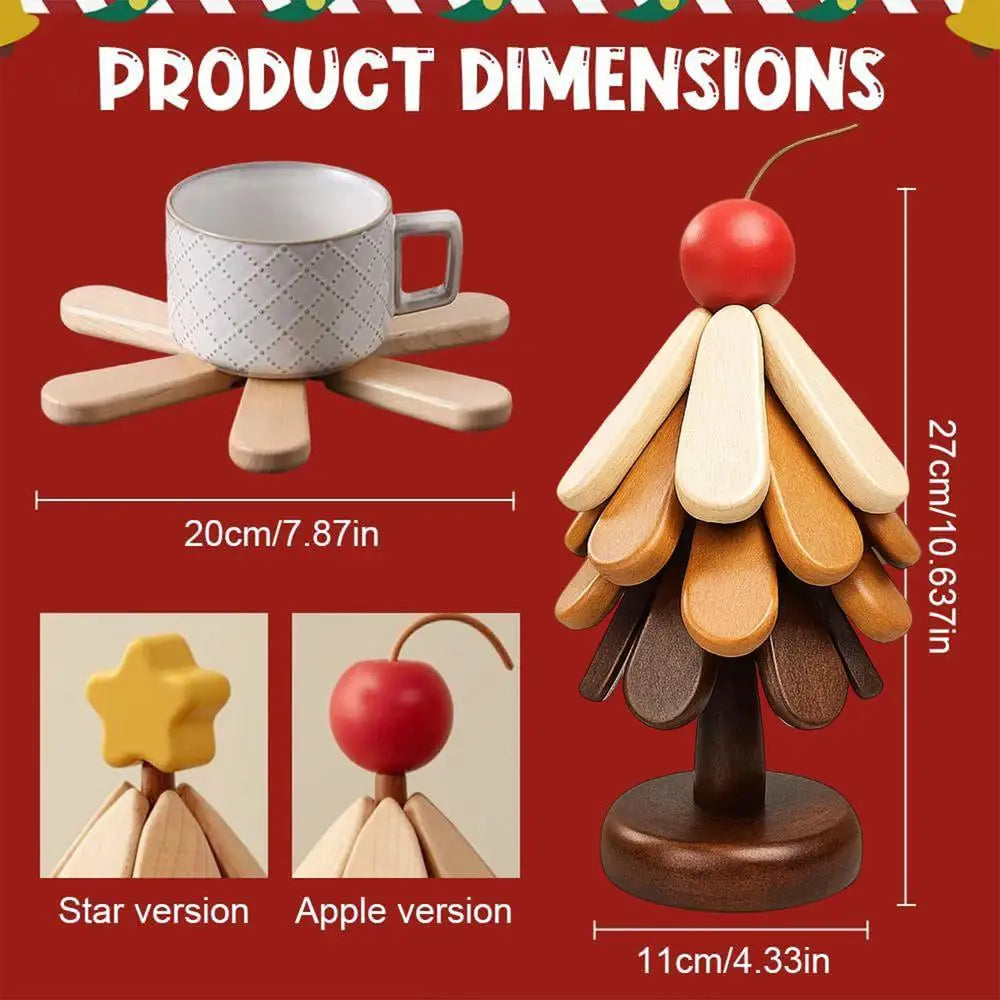 Wooden Tree Trivet Set | 4-Piece Foldable Non-Slip Hot Pot Holders Wooden Trivet Set Peaceful Pleasures Health and Wellness China Mainland 02