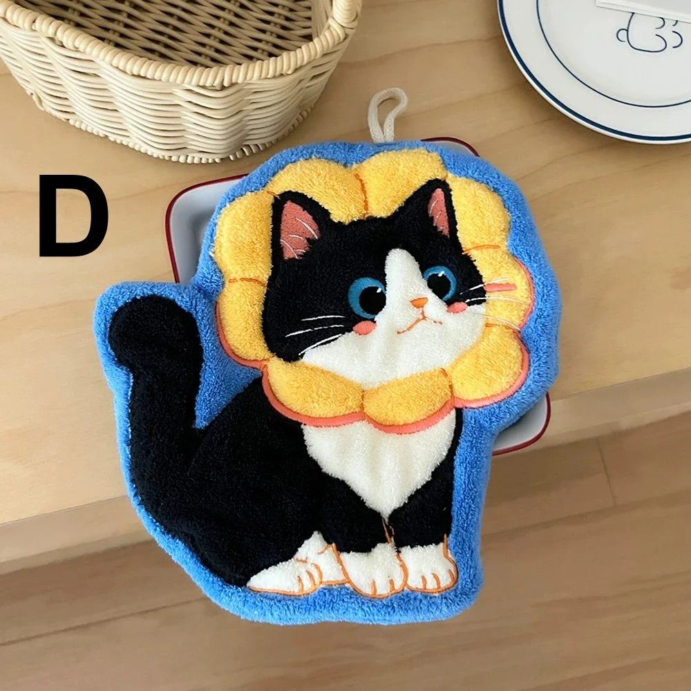Cat Hand Towels, Bathroom Towels with Hanging Loop, Hand Towel Animals, Microfiber Coral Fleece Absorbent Hand Towel Peaceful Pleasures Health and Wellness D