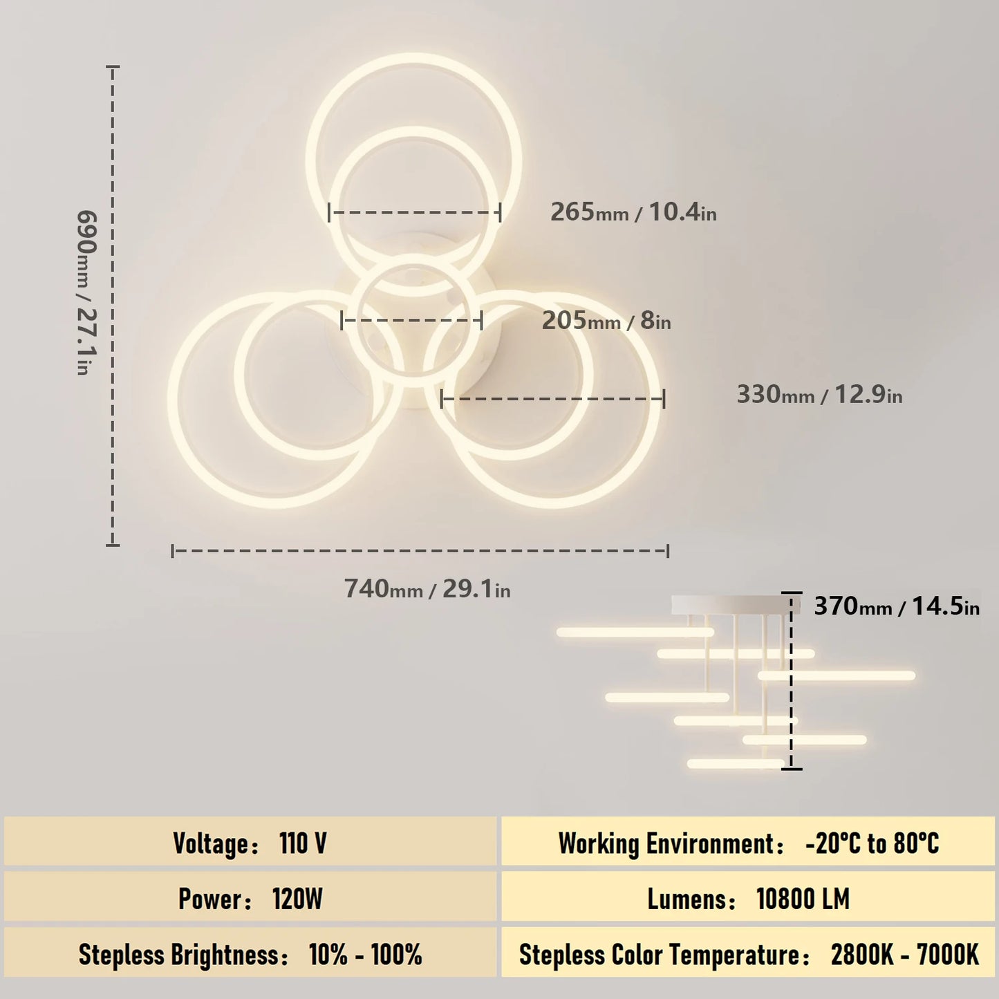 Modern LED Ring Chandelier 4-9 Rings | Remote Dimming Light