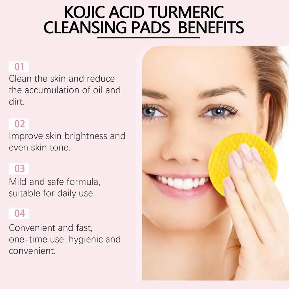 Turmeric Kojic Acid Facial Exfoliating Cleansing Pads Lemon deeply Cleansing skin brightening Whitening Cotton pad skin care Peaceful Pleasures Health and Wellness